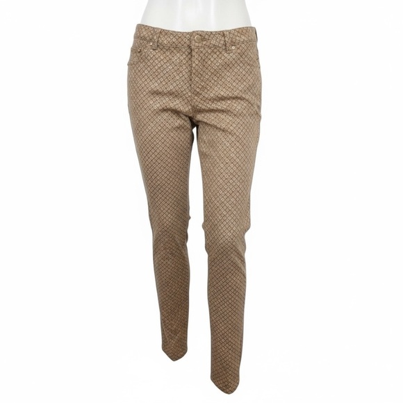Etcetera Brown Geometric Print Slim Ankle Pants Size 6 Stretch Cotton Blend - Picture 1 of 13